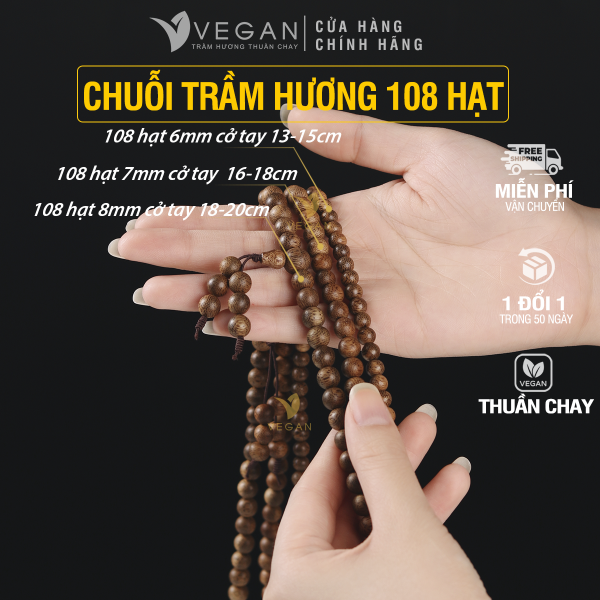 Vòng tay Trầm Hương Thuần Chay chuỗi tràng 108 hạt
