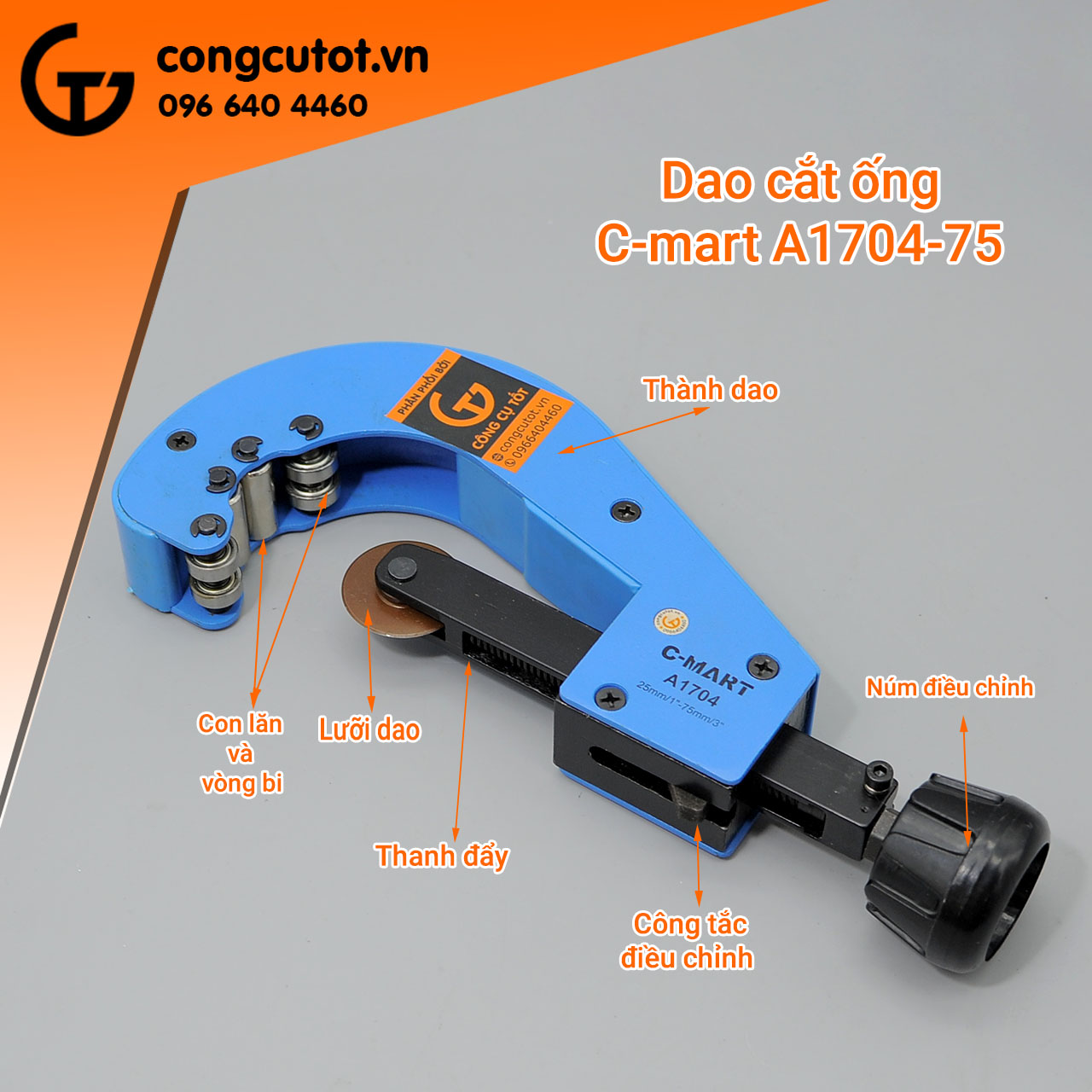 Dụng cụ cắt ống nhựa, ống đồng c-mart a1704-75 độ mở 25-75mm, lưỡi dao thay thế