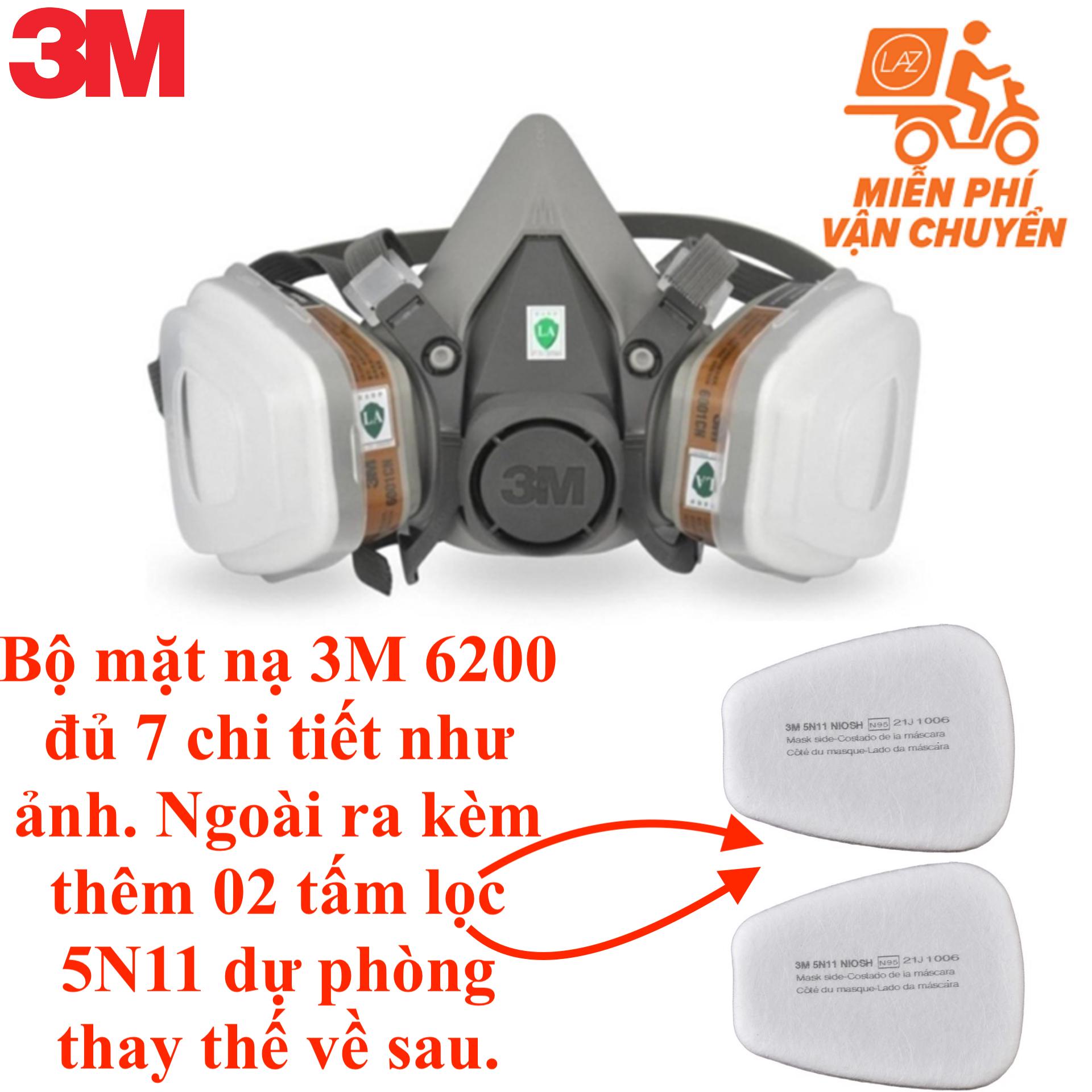 Bộ Mặt nạ bảo hộ 3M 6200 Size M hoặc 3M 6100 Size S dùng 2 Phin Lọc 6001CN phòng độc, lọc khí ô nhiễm, chống bụi siêu mịn PM2.5, phun sơn, phun thuoc trừ sâu, lọc khói, chống bụi bả bụi thạch cao nguy hại. Tặng thêm 2 tấm lọc