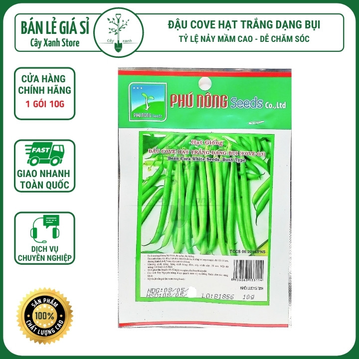 Hạt Giống Đậu Cove Hạt Trắng [Dạng Bụi] - Phú Nông | Cây Xanh Store Phân Phối Hạt Giống Rau Củ quả, Xơ Dừa Nén, Mùn Dừa Nén, Phân Bón Hữu Cơ Trồng Rau Sạch, Hoa Hồng, Hoa Mai, Cây Cảnh