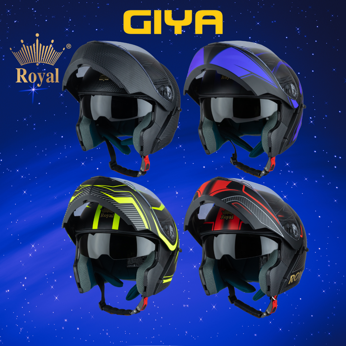 Nón Bảo Hiểm Royal  M179 Lật Cằm Fullface 2 Kính Tem Màu Nổi Bật, Bảo Hành 12 Tháng - Giya Helmet