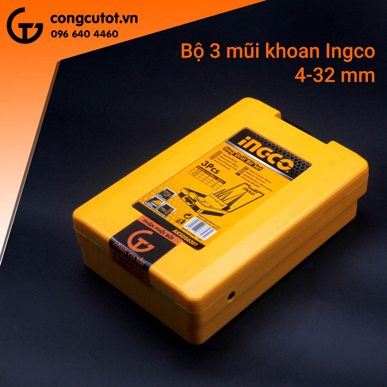 Bộ 3 mũi khoan tháp chóp nón 4-32mm ingco aksds0301