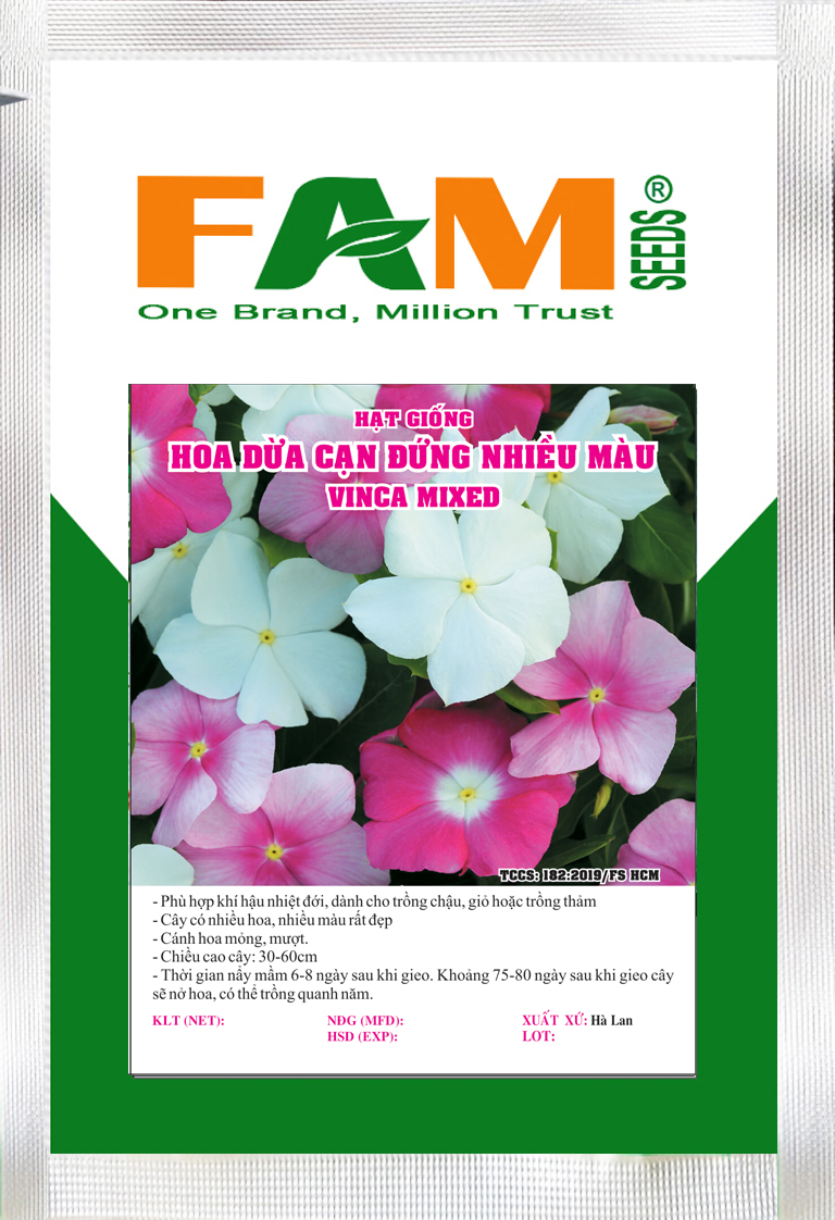 Hạt Giống Hoa Dừa Cạn Đứng Nhiều Màu - Gói 0.5gr (325-350 Hạt)