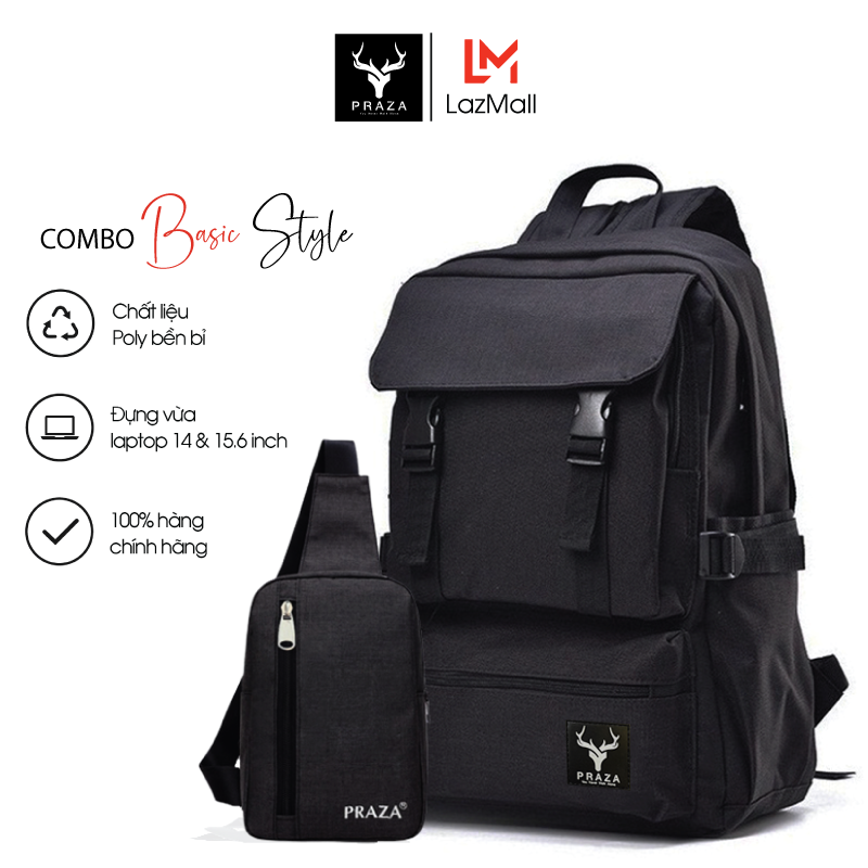Combo Balo Thời Trang & Túi Đeo Chéo Praza, Phong Cách Hàn Quốc, Chất Lượng Bền Bỉ, Có Ngăn Đựng Laptop 15.6 Inch - BL172DC095
