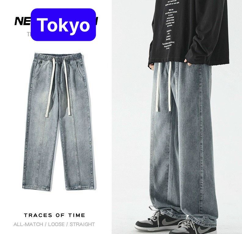 QUẦN BÒ JEANS NAM BAGGY ỐNG SUÔNG RỘNG WASH XANH ĐEN DÂY RÚT XỊN SÒ HOT TREND 2024 - TOKYO FASHION