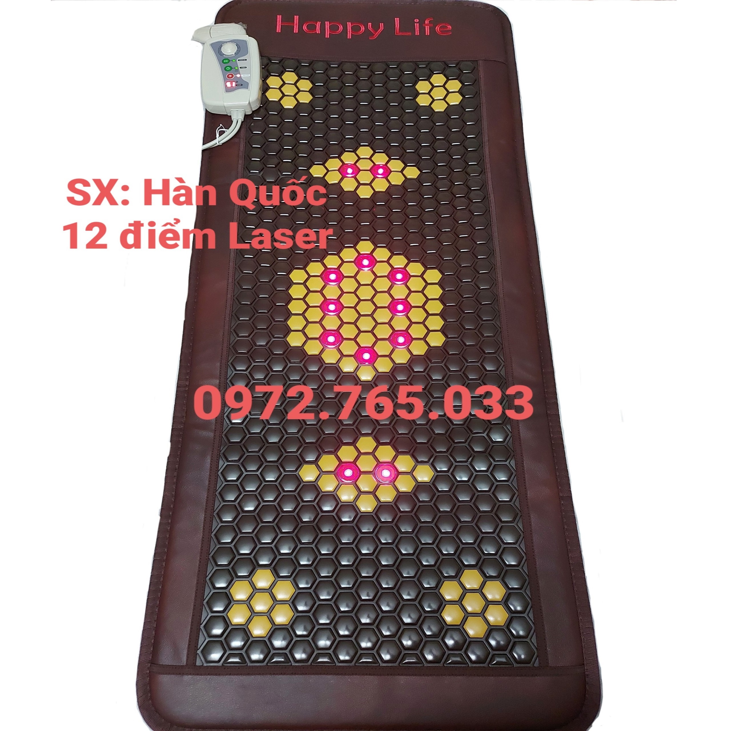 Thảm đá nóng laser hàn quốc happy life 60x150cm giảm đau lưng xương khớp và đau thoát vị đĩa đệm