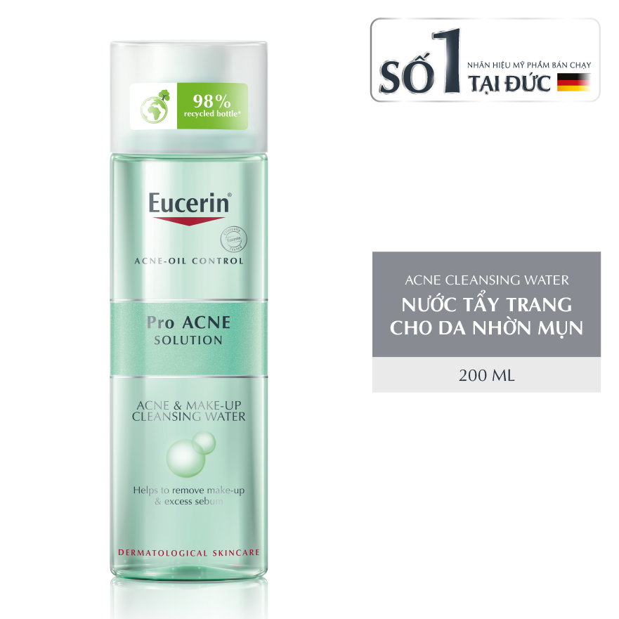 Nước tẩy trang da mụn eucerin pro acne solution acne & make-up cleansing water 200ml