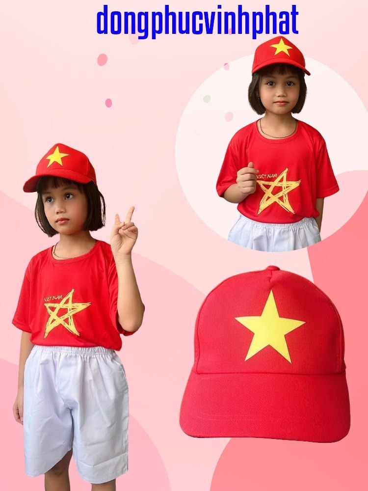Đồng Phục Áo Cờ Đỏ Sao Vàng Trẻ Em -Áo Cờ Cách Điệu Và Quần,Váy Trắng Cho Các Trường Mầm Non, Đồng Phục Du Lịch,Sự Kiện