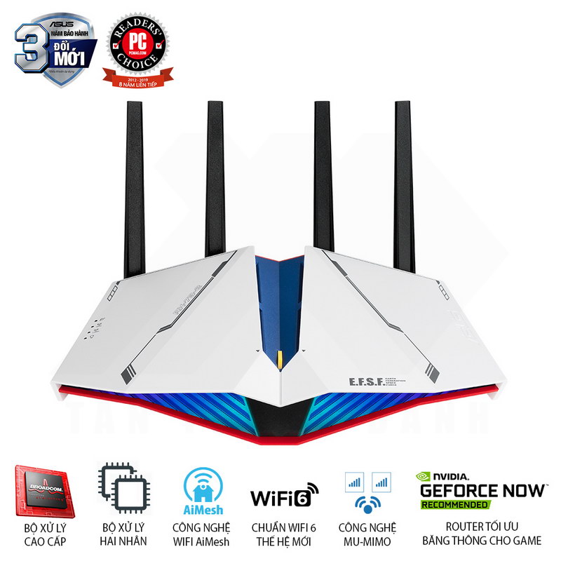 Thiết bị mạng chơi game asus rt-ax82u gundam edition router - 5400mbps wifi 6 aimesh mu-mimo rgb