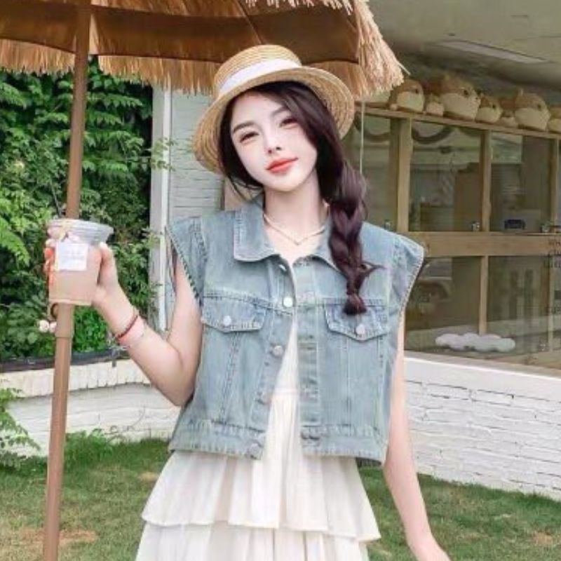 Áo khoác gile bò croptop kiểu dáng hàn quốc cá tính ,trẻ chung năng động ,áo khoác bò nữ ,áo khoác jeans bò gile -THỜI TRANG 1989