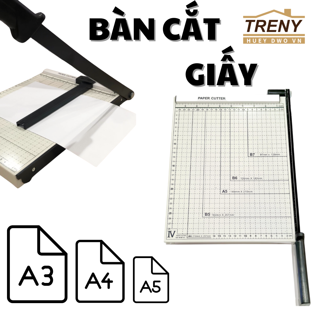Bàn cắt giấy, bìa và ảnh các khổ A3 – A4 – A5 – Cắt được khổ giấy dày đa kích thước - Tay cầm nhựa chống trơn trượt