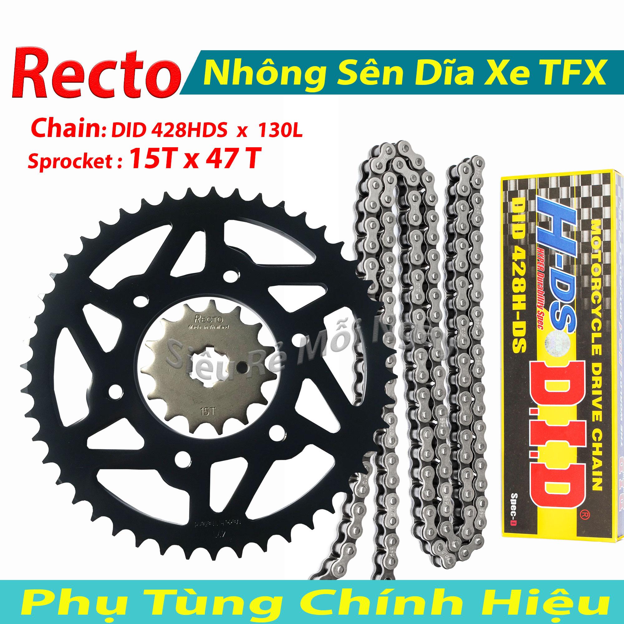 Nhông Sên Dĩa 15T x 47T Recto xe Yamaha TFX, R15, Fz, M-SLAZ, Suzuki Fx - Sên DID Đen ( Thái Lan )