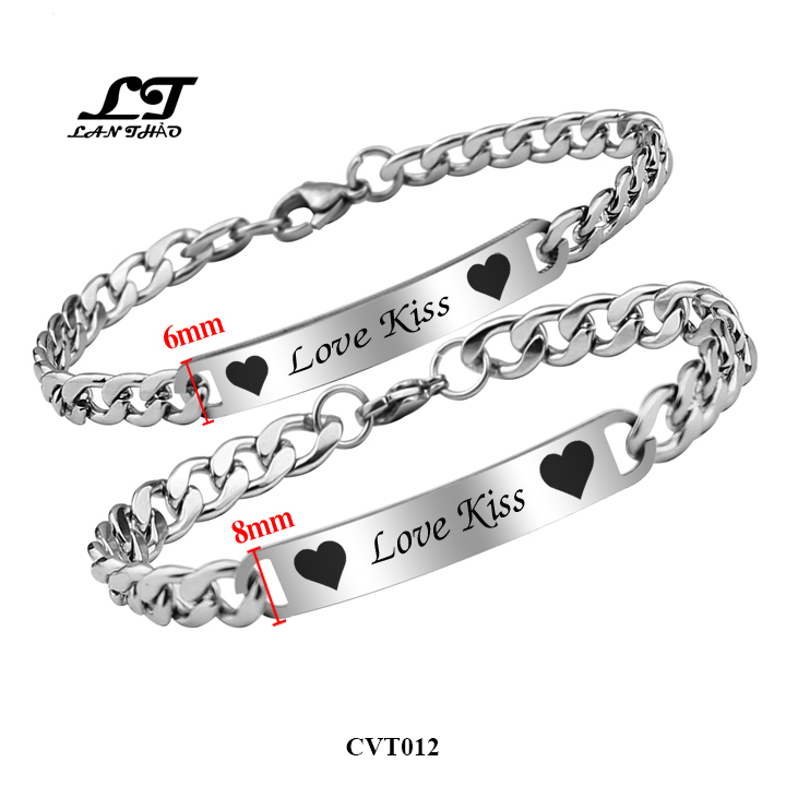 Lắc tay cặp đôi chữ Love Kiss CVT012 Không đen không gỉ sét