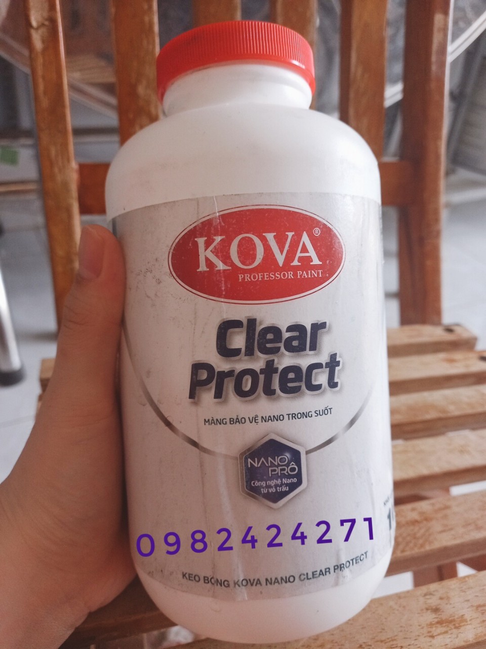 Phủ bóngchống thấm chống bám bụi cao cấp KOVA NANO Clear Protect cho tất cả loại sơn Lon 1kg
