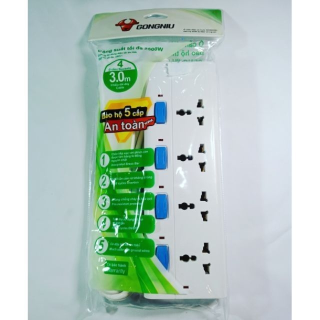 Ổ cắm cao cấp Gongniu ổ điện 4 ổ đa năng - 4 công tắc