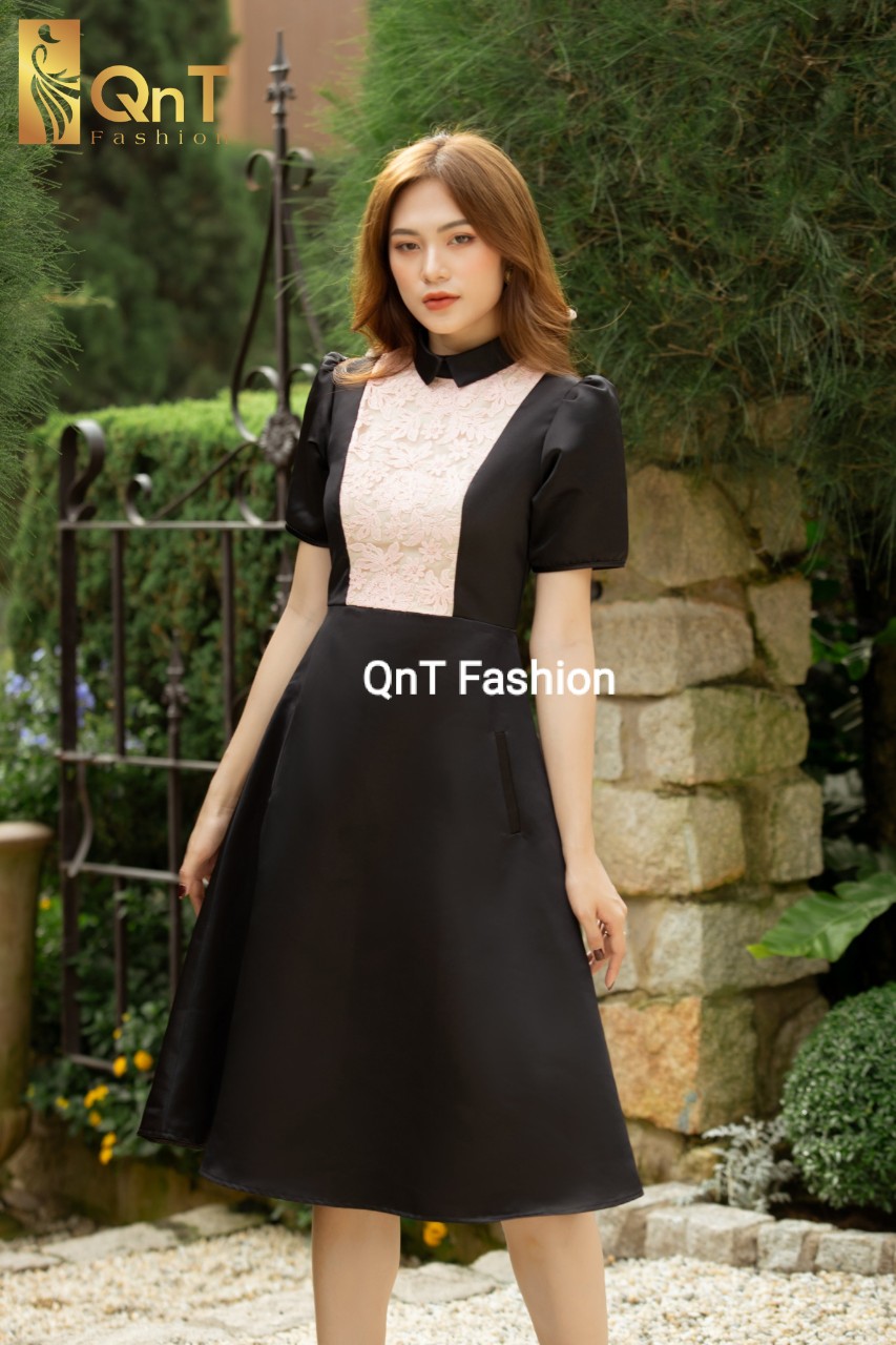 Đầm dự tiệc thiết kế dáng xòe-Đầm tafta đen 2 lớp chân A đi tiệc,đi làm hay đi chơi