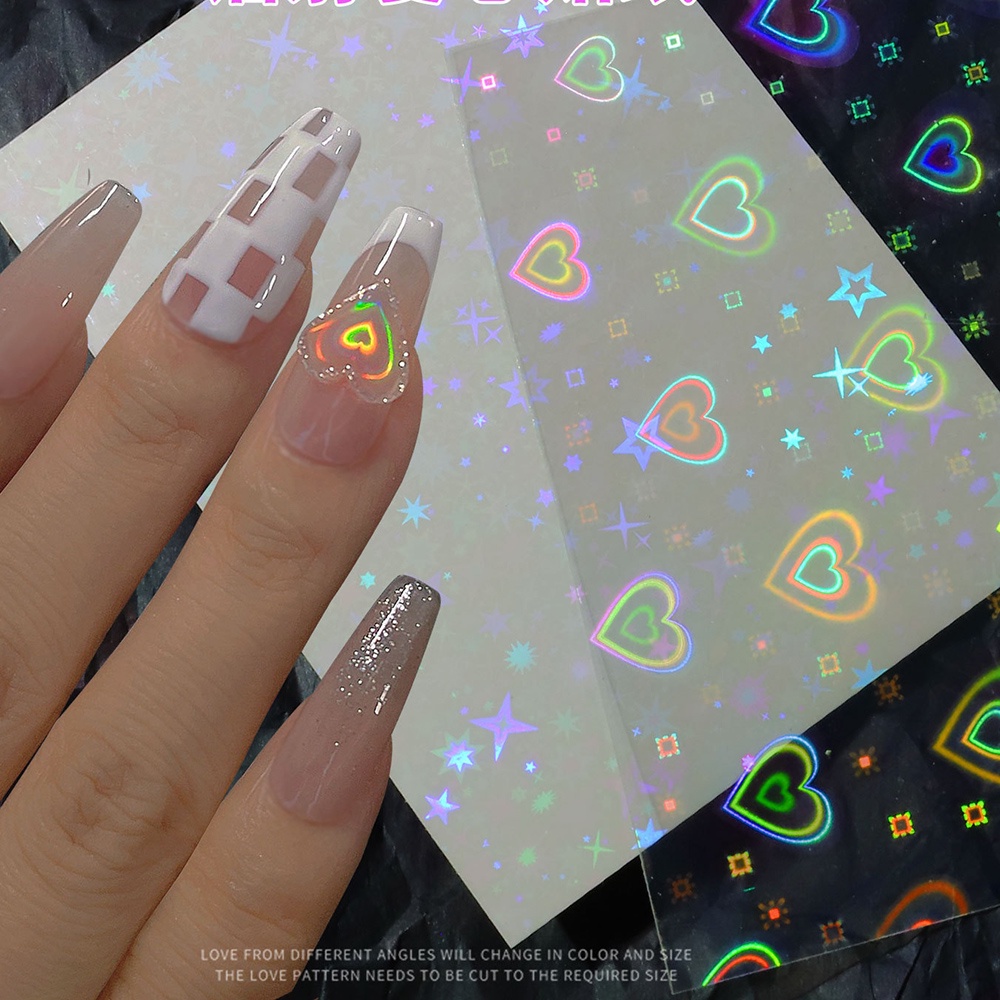 Sticker trái tim laser 3D lấp lánh dán móng tay nail siêu Hot 2021