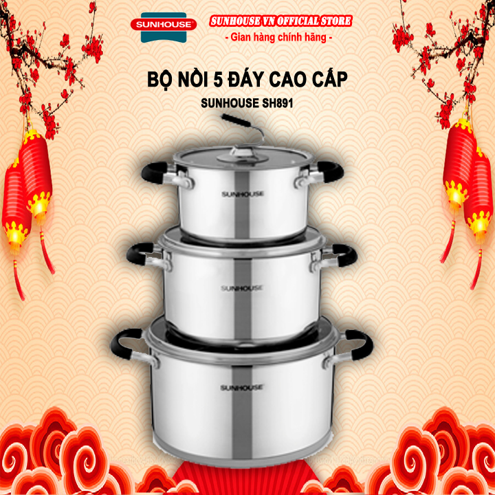 Bộ nồi inox 5 đáy cao cấp sunhouse sh891
