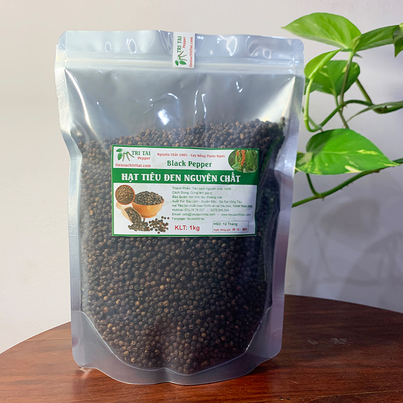 Hạt tiêu đen khô sạch nguyên chất - túi zipper 1kg - tiêu sạch trí tài