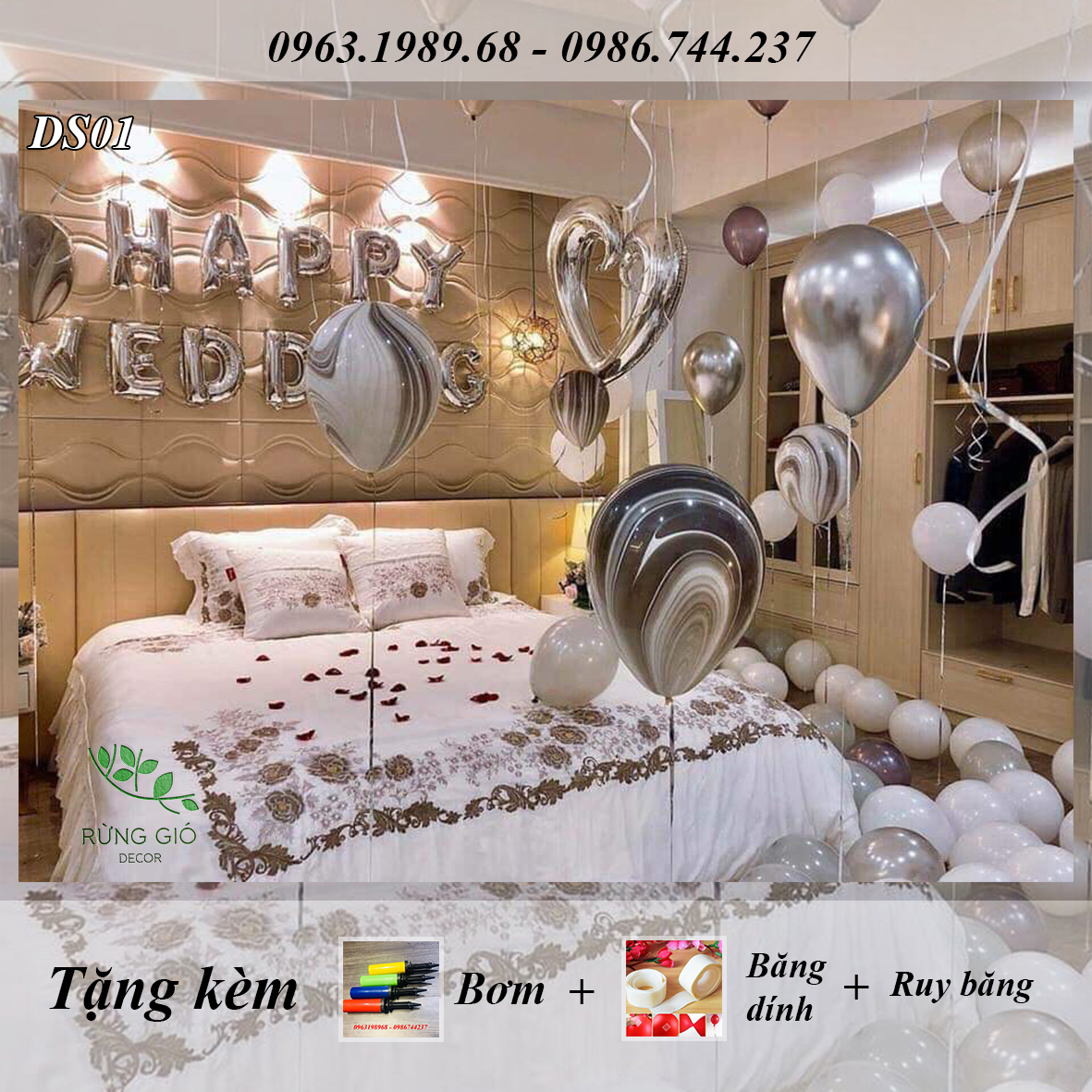 Set Bóng Happy Wedding Trang Trí Phòng Cưới