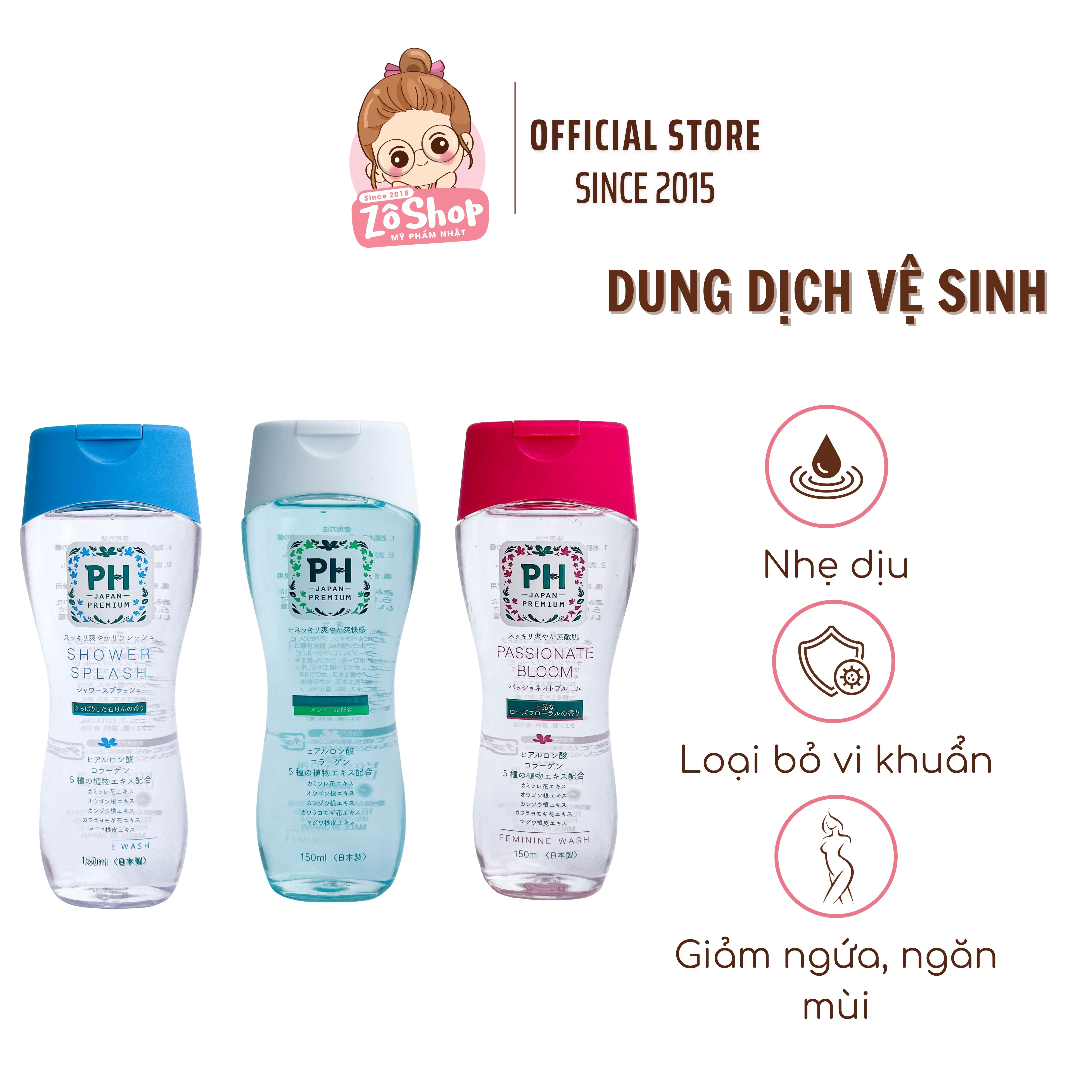 Dung dịch vệ sinh PH dịu nhẹ, khử mùi, lưu hương - PH Japan Premium Femine Wash