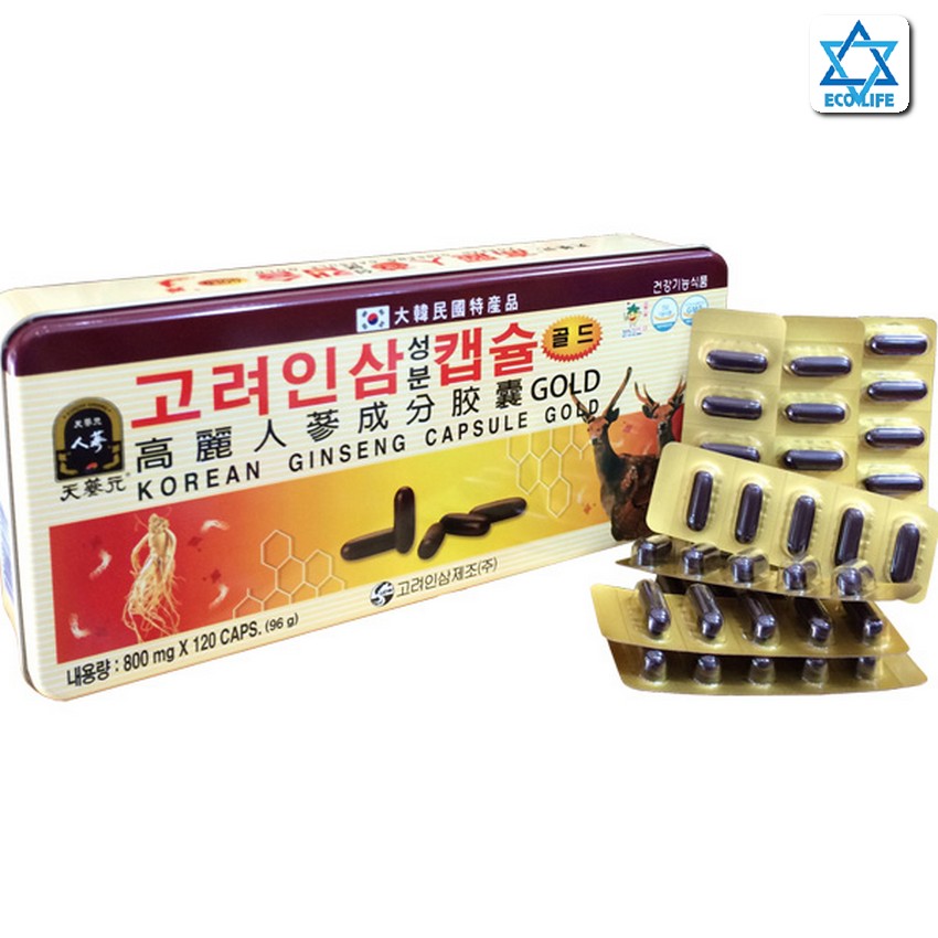 Ecolifestore - Viên đạm hồng sâm hàn quốc tổng hợp, hộp vàng 120 viên - Bổ xung vitamin, nâng cao sức khỏe, phòng ngừa ung thư