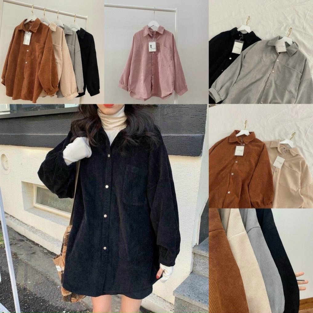 ÁO SƠ MI NHUNG TĂM NỮ FORM UNISEX PHONG CÁCH THỜI TRANG