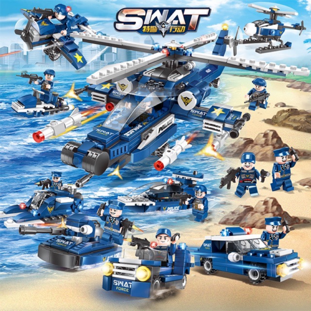 [Rẻ vô địch] Lắp ráp xếp hình non Lego City DL-C005 : 8 bộ tàu cảnh sát trên biển 8 in 1