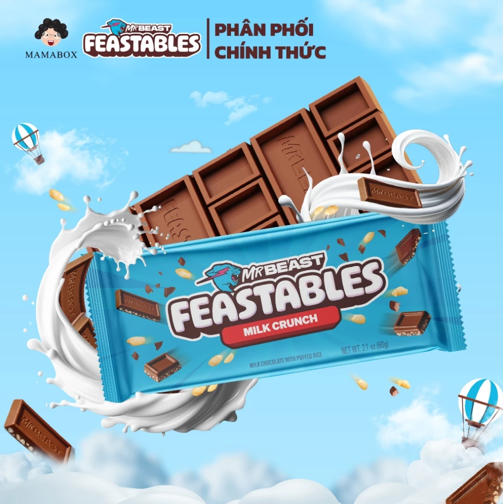 Chính Hãng Combo 3 thanh Kẹo Socola Feastables MrBeast Phiên Bản Mới thanh 60g Bỏng Gạo Bơ Đậu Phộng Hạnh Nhân