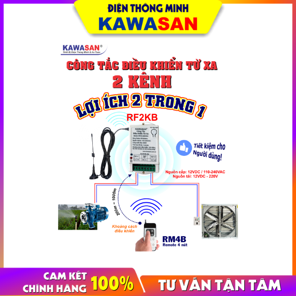 Công tắc điều khiển từ xa - 2 kênh-rf2kb
