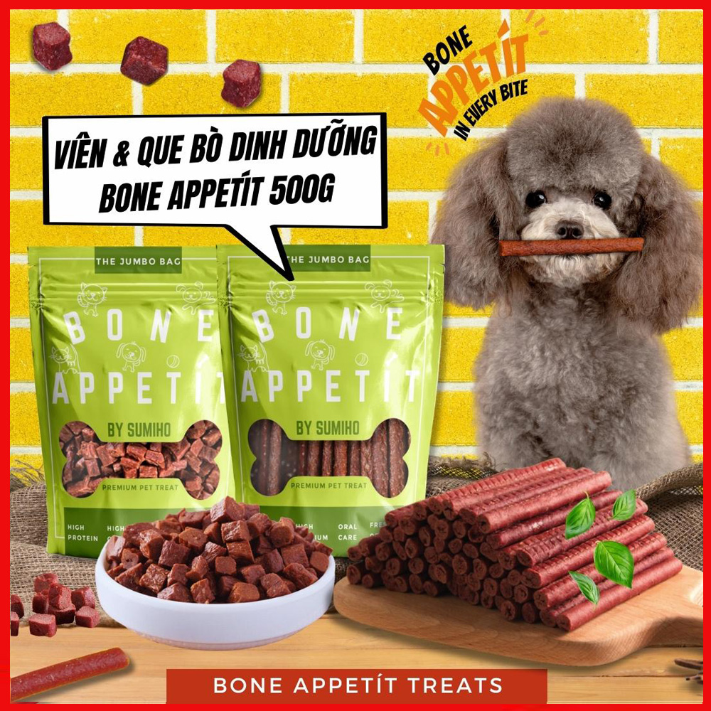 Viên và que bò dinh dưỡng cho chó Bone Appétit by Sumiho (gói 500gr) bánh snack thưởng ăn vặt cho cún