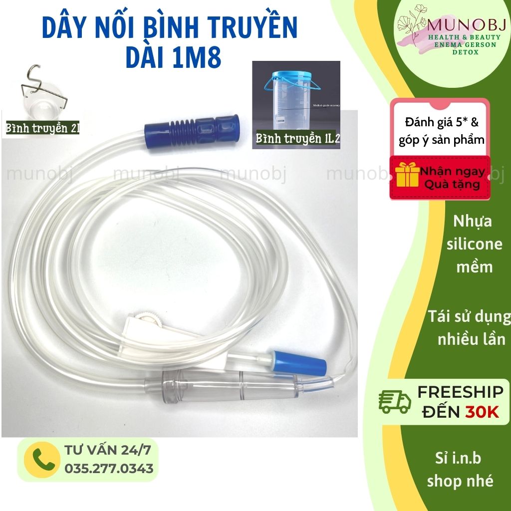 Dây truyền nối xô thải độc đại tràng cà phê, ống nối bình súc rửa thụt tháo đại tràng dài 1.8 mét Coffee Enema Gerson detox (Dây nối bình truyền)