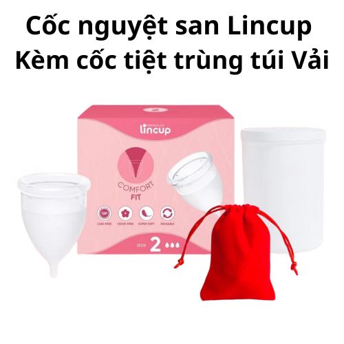Cốc nguyệt san Lincup + cốc tiệt trùng+túi vải