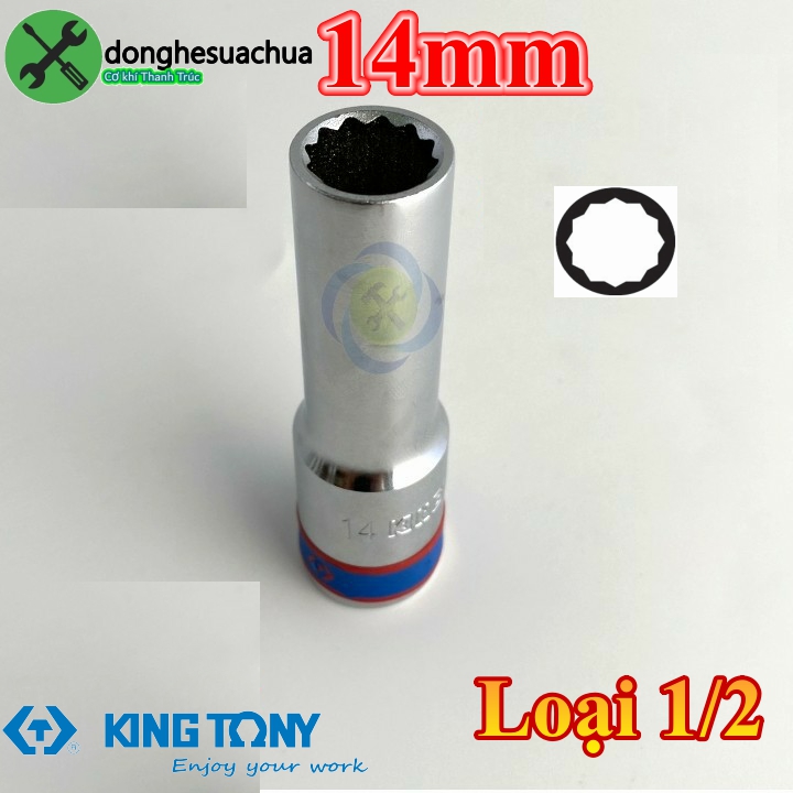 Tuýp 14mm 1/2 kingtony 423014m loại dài 77mm 12 cạnh màu trắng