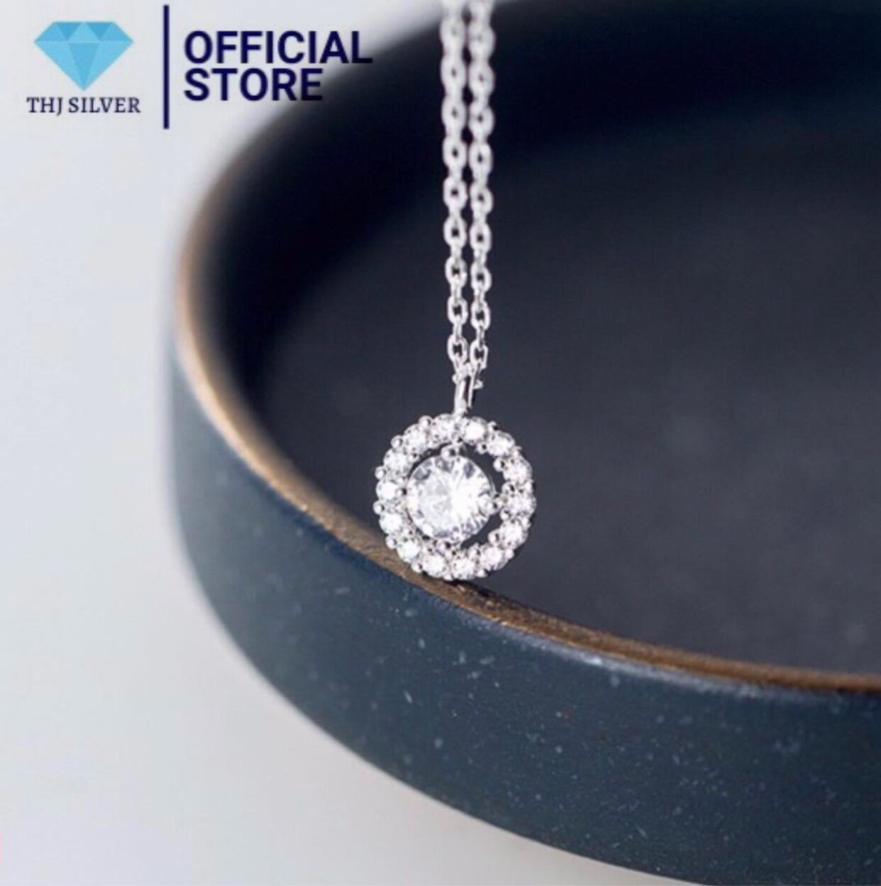 Dây chuyền nữ đá tròn hoa nhỏ xinh sáng đẹp bạc ta - THJ SLIVER