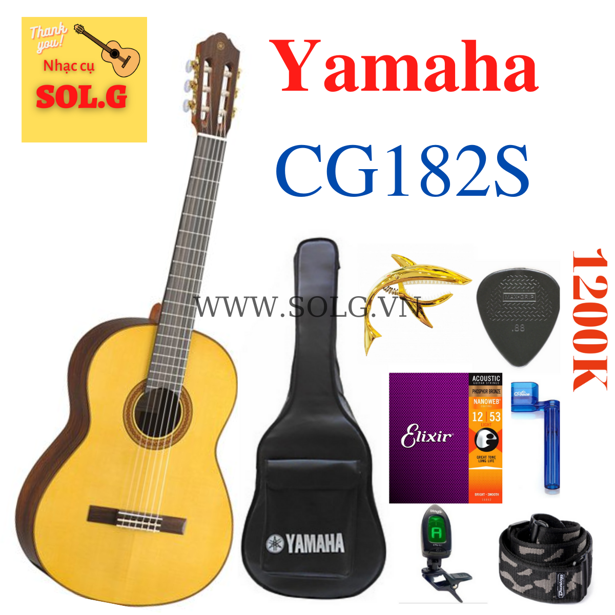 Guitar classic yamaha cg182s + phụ kiện + bảo hành 12 tháng