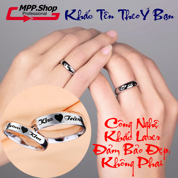 Nhẫn cặp đôi bảng mo tròn - khắc tên theo yêu cầu - số lượng 02 chiếc - đảm bảo đẹp, không phai (không hộp)
