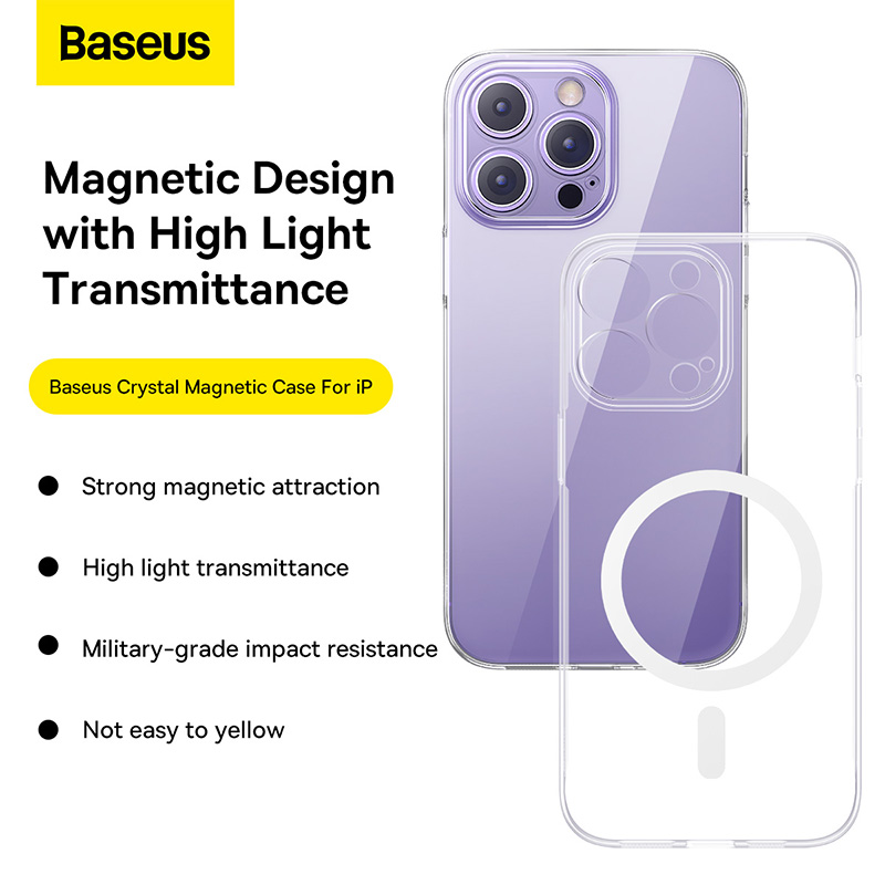 Baseus Magnetic Transparent Phone Case for iPhone 14 13 12 11 Pro Max Wireless Charging Cover Mag Back Cover Magnet Case For iP13 Pro