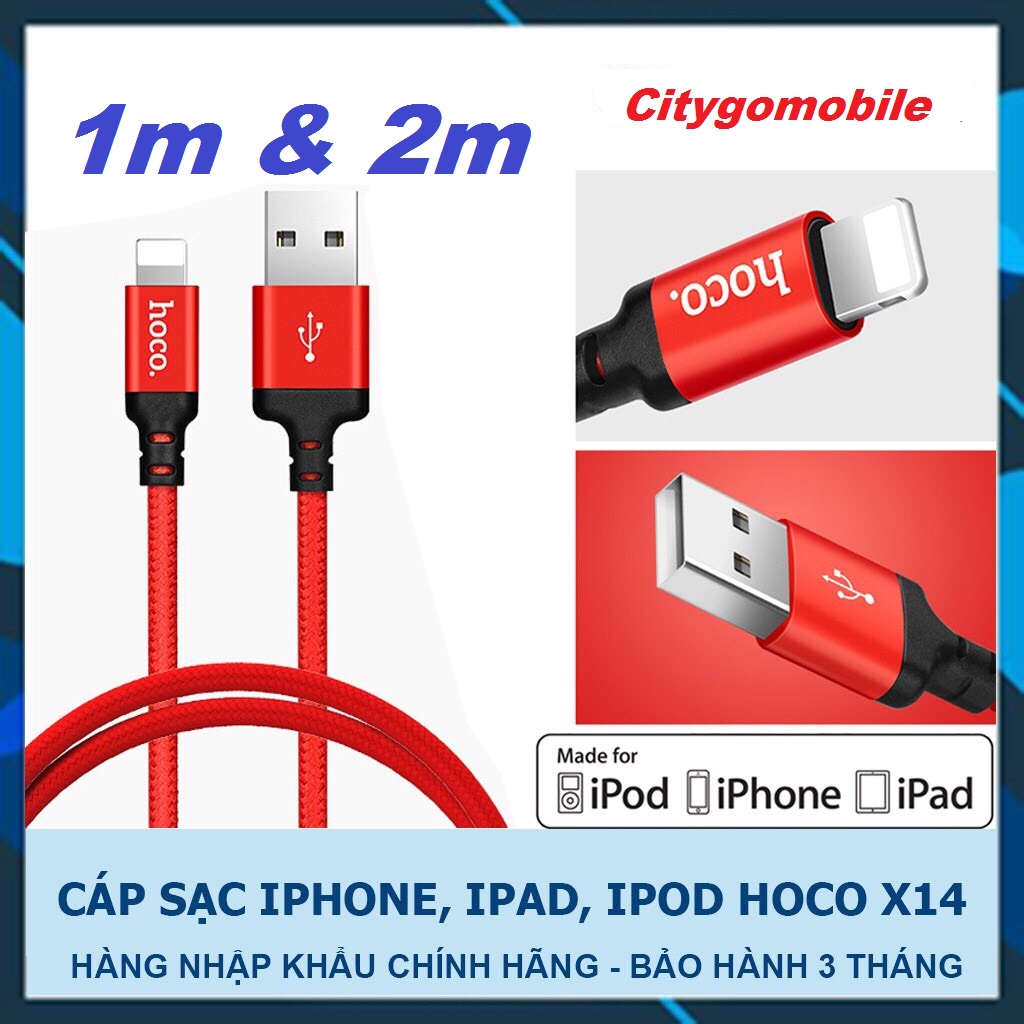 Dây Cáp Sạc Hoco X14 linghtning cho iphone, ipad , ipod Dài 1M và 2M .