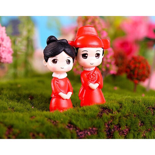 [HCM]Mô hình Cặp đôi tân lang tân nương decor trang trí tiểu cảnh thủy sinh terrarium chậu cây cảnh sen đá bánh kem xương rồng