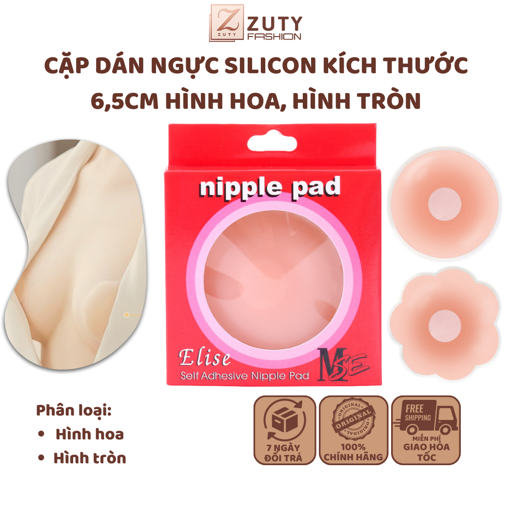 Miếng dán ngực silicon ELSA BRA Hộp một đôi kích thước 6,5cm hình bông hoa, hình tròn