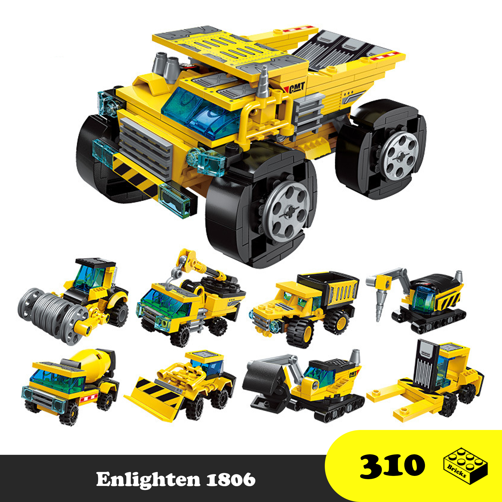 Lego lắp ráp xe xây dựng 8 trong 1 - Xe ủi xây dựng màu vàng 1806 - Đồ chơi trí tuệ