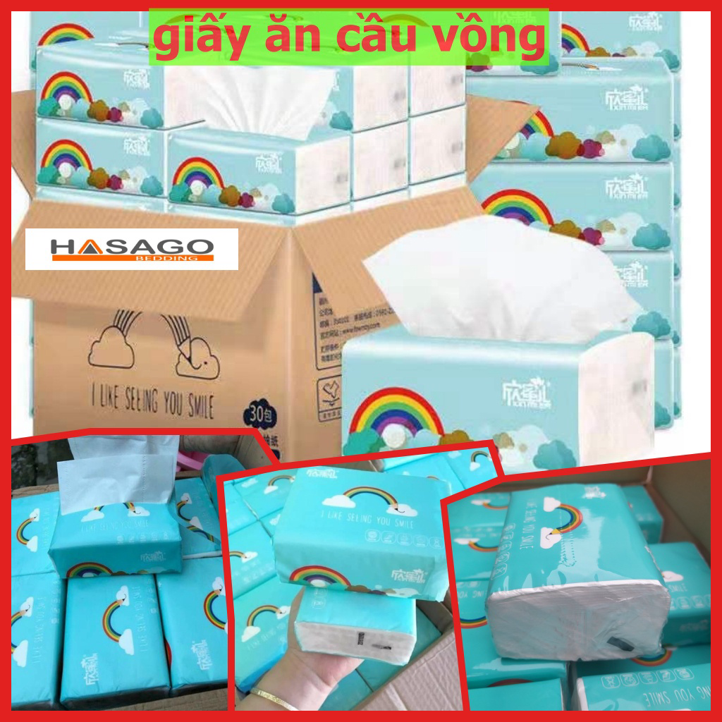 Giấy ăn cầu vồng cao cấp thùng 30 gói phiên bản cải tiến nâng cấp trắng và dai hơn