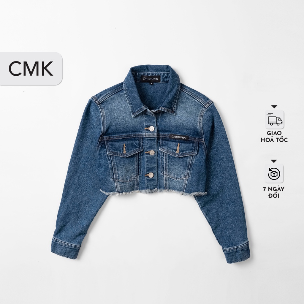 Áo khoác jeans nữ chicmonki phom croptop màu đậm- denim cropped jacket - cmj1467
