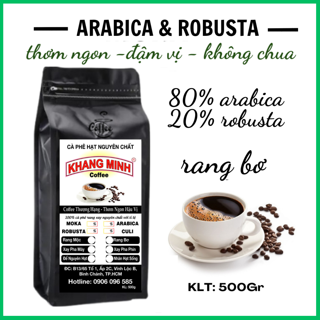 500g Cà phê rang bơ arabica 80%+ robusta 20% sạch 100% đắng nhẹ ngọt hậu thơm nồng