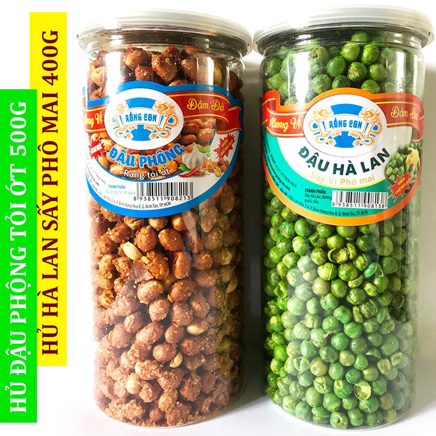 [TẾT] Đậu Phộng Rang Tỏi Ớt 500Gram - Hà Lan Sấy Phô Mai  400Gram thương hiệu RỒNG CON - Đồ ăn vặt
