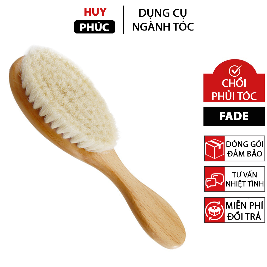 Chổi phủi tóc nam Barber chuyên Fade, chổi phủi tóc Barber nam cán gỗ lông mềm CP8