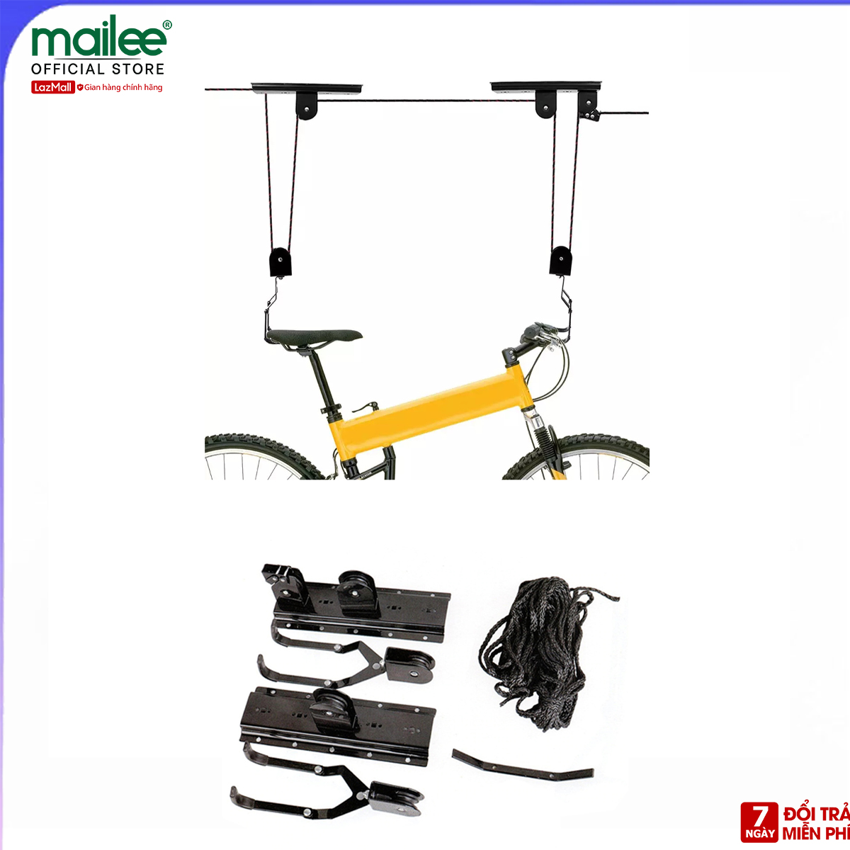Móc treo ròng rọc treo xe đạp lên trần nhà chất lượng cao dễ dàng lắp đặt với đinh ốc đi kèm Mai Lee