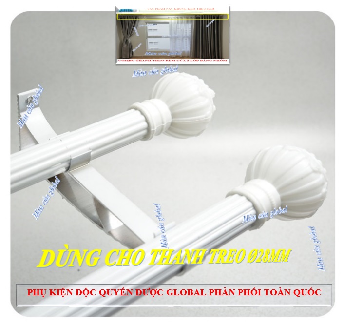 Thanh treo rèm màn cửa nhôm 2 lớp màu trắng