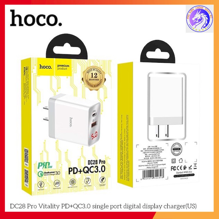 Cốc sạc Nhanh 18W Hoco DC28 Pro PD + QC 3.0 1USB+1 đầu Type C